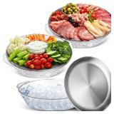 Baderke 3 Set 11.8 Chilled Serving Tray for Parties with Compartments Ice Chilled Party Platter Charcuterie Serving Board Cold Dish Dip for Fruit Seafood Vegetable Shrimp Cocktail (Natural)