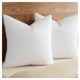 PHF 100% Cotton Waffle Weave Throw Pillow Cover, 24 x 24, No Filling, 2 Pack Elegant Home Decorative Square Throw Pillow Covers for Bed Couch Sofa, White