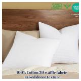PHF 100% Cotton Waffle Weave Throw Pillow Cover, 24 x 24, No Filling, 2 Pack Elegant Home Decorative Square Throw Pillow Covers for Bed Couch Sofa, White