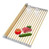 HAYAWEY Golden Roll-UP Dish Drying Rack-Large Stainless Steel Dish Drainer Over The Sink for Kitchen Countertop, Applicable for Sink Width Less Than 16.5in (Gold,17.8
