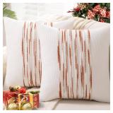 WANLIRD Boho Throw Pillow Covers 18x18 Set of 2 Christmas Decorative Cushion Case Striped Square Pillows Cover Chenille Pillow Cases Accent Neutral Pillowcase for Sofa Couch Bed,White Wine-red