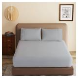 100% Egyptian Cotton Fitted Sheet Twin Size Gray, 600 Thread Count, 8-16 Deep Pocket Sheet, Soft & Elastic Sateen Weave Bottom Sheet for Hotel & Home (Gray, 1 Pack Fitted Sheet Only,Twin)