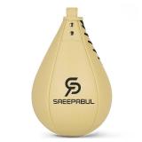 SAEEPABUL Boxing Speed Bag for Adults - Professional Synthetic Leather Punching Bag with Latex Bladder, Adjustable Training Equipment for Home Gym Fitness Beige