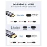 JSAUX Mini HDMI to HDMI Cable 3FT, [Aluminum Shell, Braided] High Speed 4K 60Hz HDMI 2.0 Cord, Compatible with Camera, Camcorder, Tablet and Graphics/Video Card, Laptop, Raspberry Pi Zero W - Grey