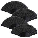 Blulu 4 Pieces Handheld Folding Fan Small Chinese Hand Fans in Oriental Cloth Fabric for Dancing, Party, Wedding Gifts, Craft DIY, Home Decorations(Black)