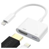 Lightning to HDMI Adapter [Apple MFi Certified] HDMI Digital AV Adapter 1080P Sync Screen Cable with Charging Port Compatible with iPhone on TV/Projector/Monitor No Power Needed