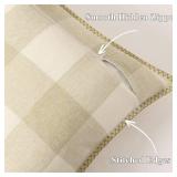 decorUhome Christmas Buffalo Plaid Check Throw Pillow Covers 16x16 Set of 2, Outdoor Linen Decorative Farmhouse Gingham Pillow Covers with Stitched Edge for Bed Couch Sofa, Cream White and Beige