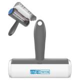 Triton Pet Hair Removal Tool w/Fur Trapping Compartment and Detachable Handle, 60% Smaller Storage Size, Reusable Shedding Roller, Cat and Dog Hair Remover for Car, Furniture, Carpet (Gray/White)