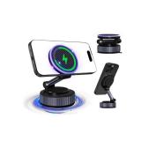 Magnetic Phone Charging Holder for Car - Upgraded 360° Vacuum Magnetic Phone Holder, Foldable Retractable Suction Cup Car Phone Mount for Magsafe for Your Car/Gym/Mirror Mount for iPhone & Androi