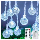 Minetom Crystal Globe String Lights Battery Operated - 17 ft 30 LED Globe Fairy Lights with Remote and 8 Modes, Waterproof for Bedroom Tent Loft Camping Porch Patio Party Wedding Decor, White