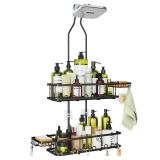 Skyapex Shower Caddy Hanging: Adjustable Height Organizer for Over Showerhead - Black Rustproof Shower Shelves with Hooks & 2 Soap Holders