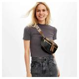 KKXIU Crossbody Sling Bag for Women Trendy Fanny Pack Vegan Leather Chest Bag (Black)