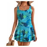 Ekouaer Swim Dress One Piece Bathing Suit Skirted Swimsuits for Women Ruched Retro Swimwear XXL