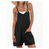 ANRABESS Womens Rompers Summer Casual Loose Sleeveless Overalls Spaghetti Strap Shorts Jumpsuit 2025 Beach Vacation Outfits Black Medium