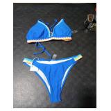 BIKINX Womens Swimsuits Thong Bikini Sets for Women Triangle Two Piece Bathing Suits Tie Back Swim Top Blue Medium