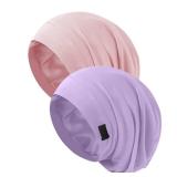 Silk Bonnet for Sleeping Women, Adjustable Silky Satin Lined Sleep Cap, Silk Hair Wrap for Sleep Night Cap for Natural Curly Hair 2PCS(Pink&Purple)