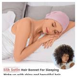 Silk Bonnet for Sleeping Women, Adjustable Silky Satin Lined Sleep Cap, Silk Hair Wrap for Sleep Night Cap for Natural Curly Hair 2PCS(Pink&Purple)