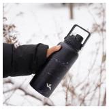 Konokyo 32 oz Insulated Water Bottle Stainless Steel Sport Bottles with 3 Lids,Army Green