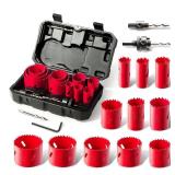 Bi-Metal Hole Saw Kit, HYCHIKA 17 Pcs High Speed Steel 3/4 to 2-1/2 Hole Saw Set in Case with Mandrels, Hole Saw Bit for Metal, Drilling PVC Board,and Plastic Plate