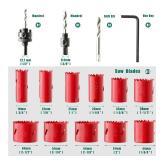 Bi-Metal Hole Saw Kit, HYCHIKA 17 Pcs High Speed Steel 3/4 to 2-1/2 Hole Saw Set in Case with Mandrels, Hole Saw Bit for Metal, Drilling PVC Board,and Plastic Plate