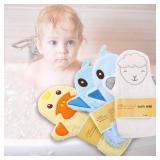 Shappy 4 Pieces Baby Bath Mitt Washcloths Gloves Panda Toddler Soft Washcloths for Kids Designed in Cute Animal Yellow Duck Shark Sheep Cotton Towel Gentle Scrub for Baby Girl Boy Bath Shower