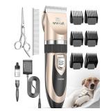 oneisall Dog Clipper Low Noise, Dog Grooming Kit with Rechargeable, Pet Shaver Cordless Electric Quiet Hair Clipper Set for Dogs Cats Pets Gold