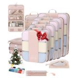 10 Set Compression Packing Cubes for Travel Gifts Women Mom,OlarHike Luggage Clothes Organizer for Travelers,Airplane/Cruise/Car/Train Travel Essentials,Compressible Expandable Saver Space Bags(Beige)