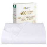 California Design Den Queen Size Flat Bed Sheet Only - Soft 400 Thread Count 100% Cotton Sheet Sateen, Breathable, Durable and Cooling Bed Sheets - Bright White