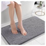 OLANLY Bathroom Rugs 24x16, Extra Soft Absorbent Chenille Bath Rugs, Rubber Backing Quick Dry, Machine Washable Bath Mats for Bathroom Floor, Tub and Shower, Home Decor Accessories, Grey