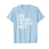 Womens Life Happens The Beach Helps T-Shirt Pink XL