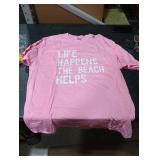 Womens Life Happens The Beach Helps T-Shirt Pink XL