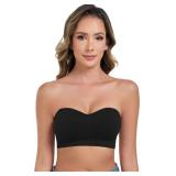 ANGOOL Strapless Bras for Women Wirefree Non-Slip Tube Top Invisible Bralette Seamless Padded Bandeau Bra, Black, L