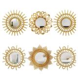 Namalu 6 Pcs Sunburst Mirror for Wall Decor, Small Circle Sun Espejos Decorative Mirror Hanging for Art Entryway Home Decor Bathroom Bedroom Living Room(Elegant,Gold)