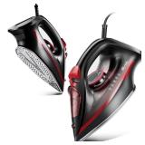 Sundu Steam Iron for Clothes with Rapid Heating Ceramic Coated Soleplate,1500W with Precise Thermostat Dial,Self-Cleaning, Auto-Off,11.84oz Water Tank for Home Clothes Ironing Use,Red