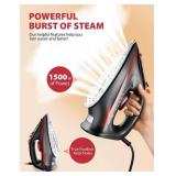 Sundu Steam Iron for Clothes with Rapid Heating Ceramic Coated Soleplate,1500W with Precise Thermostat Dial,Self-Cleaning, Auto-Off,11.84oz Water Tank for Home Clothes Ironing Use,Red