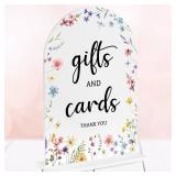 Cards And Gifts Sign, Arch Acrylic Wedding Sign, 5x7 Inch, Wedding Sign Decoration for Wedding Reception & Event Party Table, Bridal Shower Baby Shower Favors for Guests (Wildflower)