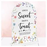 Wedding Signs Decor, Love is Sweet Sign for Dessert Table, Wedding Supplies 5x7 Inch, Wedding Signs for Ceremony And Reception, Arch Acrylic Table Sign for Anniversary And Event (Wildflower)