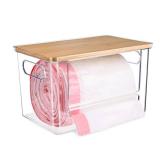 Hiitytin Trash Bag Dispenser, Trash Bag Holder Dispenser with Bamboo Top, Extra Large Garbage Bags Holder Organizer Under Sink for Kitchen, Pantry, Laundry Room