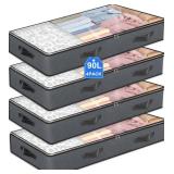 4 Pack Under Bed Storage, 90L Collapsible Closet Containers Organizers and Under Bed Storage Bins, Underbed Storage Bags for Wrapping Paper, Blanket, Towels, Clothes, Comforter, Sweaters, Linen Sheet