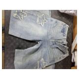 Sunidol Womens Pentagram Patchwork High Waist Baggy Cargo Jeans with Pocket Vintage 90s Y2K Grunge Straight Fit Distressed Denim M