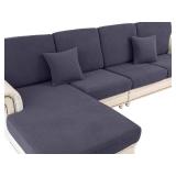 LA MEACK Couch Cushion Covers for Sectional Sofa L Shape Washable Separate Seat Chaise Couch Cover Stretch Sofa Slipcovers with 2 Pcs Pillowcases(2 Seater + 1 Chaise, Dark Grey)