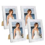 iRahmen 5x7 Picture Frame Set of 4, High Definition Glass Distressed White Frame, 5 x 7 Wood Photo Frames for Tabletop Display and Wall Mounting