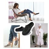 ADAX Plantar Fasciitis Slippers for Women with Arch Support,Wide Canvas Orthotic Slipper for Women,Slip on Clog House Slipper with Indoor Outdoor Anti-Skid Rubber Sole,Black 6.5