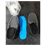 ADAX Plantar Fasciitis Slippers for Women with Arch Support,Wide Canvas Orthotic Slipper for Women,Slip on Clog House Slipper with Indoor Outdoor Anti-Skid Rubber Sole,Black 6.5