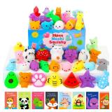 Squishy Toys, 28 Pack Squishies and Cards Party Favors for Kids 4-8 8-12 Treasure Box Classroom Prizes Mochi Squishy Cat Fidget Toys Stress Relief Goodie Bags Easter Basket Stuffers Birthday Gifts