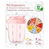 Large Pill Organizer,Supplement Organizer for 7 Different Vitamins,Pill Dispenser with Anti-Mixing Design,Easy to Retrieve Meds, (Pink)