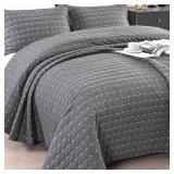 ENJOHOS 100% Cotton Linen Quilt Twin/Twin XL, Twin Cotton Quilt, Dark Grey Bedspread Coverlet, Reversible Lightweight Twin Quilt Bedding Set with Sham for All Season (2 Pieces, 68x86)