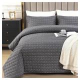 ENJOHOS 100% Cotton Linen Quilt Twin/Twin XL, Twin Cotton Quilt, Dark Grey Bedspread Coverlet, Reversible Lightweight Twin Quilt Bedding Set with Sham for All Season (2 Pieces, 68x86)