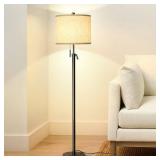 FACTORY SEALED - Qingmiao Adjustable Height Floor Lamp for Living Room, Black Standing Lamp for Bedroom Office, Modern Tall Lamp with Linen Shade, 3-Way Dimmable 8W 3000K LED Blub Included (Black)  - 