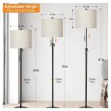FACTORY SEALED - Qingmiao Adjustable Height Floor Lamp for Living Room, Black Standing Lamp for Bedroom Office, Modern Tall Lamp with Linen Shade, 3-Way Dimmable 8W 3000K LED Blub Included (Black)  - 